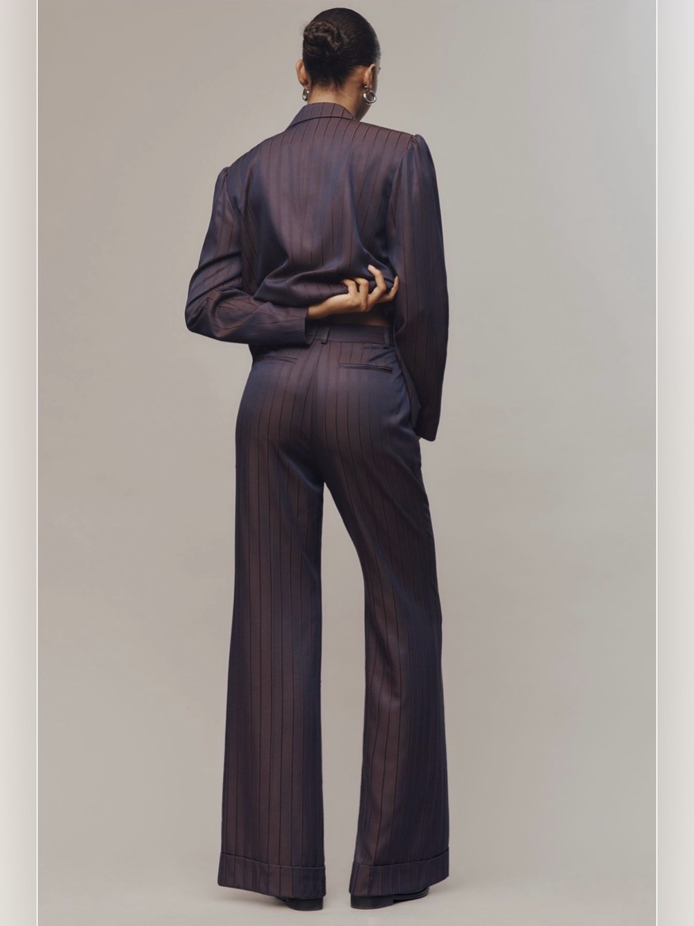 Anthropologie Maeve Cocktail Hour Stripe Suiting Trouser Pants Purple Brown Sz 6 - Picture 3 of 13